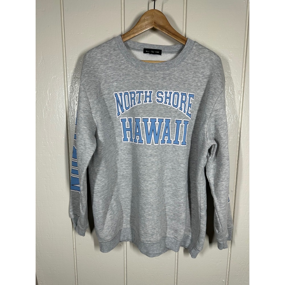 Social Scene Sweatshirt Womens XL Gray North Shore Hawaii Pullover Graphic Crew